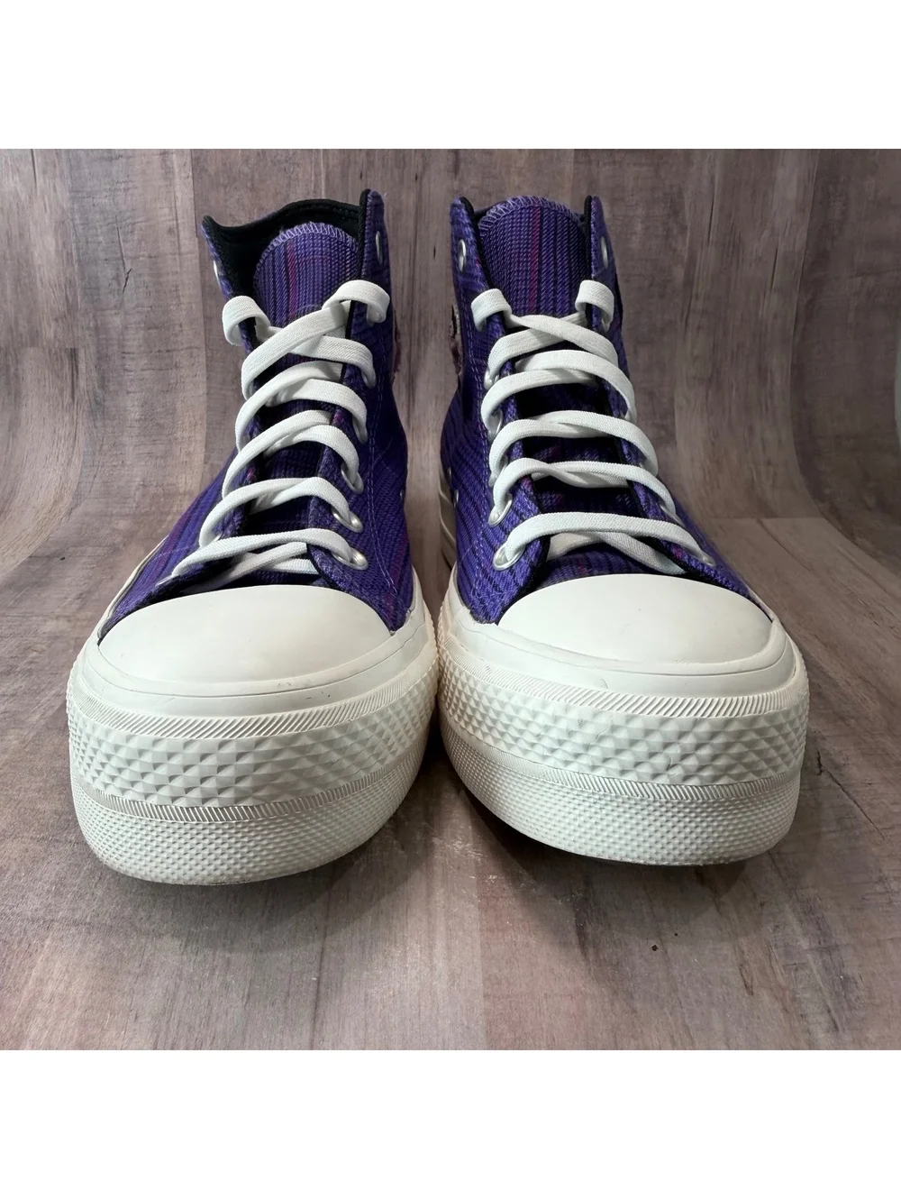 Converse All Star Lift Hi Shoes Women's 7.5 Plaid Court Purple Platform Sneaker